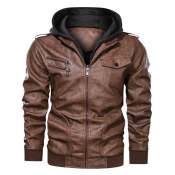 Winter men hooded PU leather jacket Coat 男士連帽皮夾克皮衣