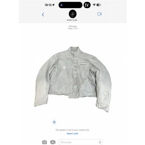 KLICKCLAK 25SS水洗vintage做舊印花破壞短寬彎刀袖夾克棉服外套