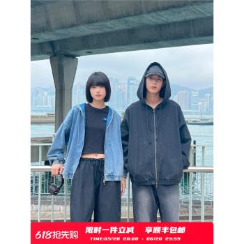 PSO Brand男女裝14盎司復古做舊牛仔夾克潮牌牛仔衣連帽外套春秋
