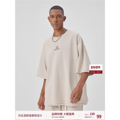 BODYDREAM重磅印花男士短袖寬松休閑純棉運動毛邊T恤/短褲套裝潮