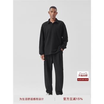 BODYDREAM BM刺繡長袖男士衛衣POLO領休閑寬松上衣/休閑褲套裝