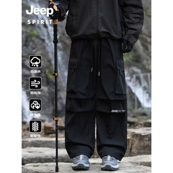 JEEPSpirit工裝戶外加絨加厚保暖美式高街闊腿褶皺傘兵直筒沖鋒褲