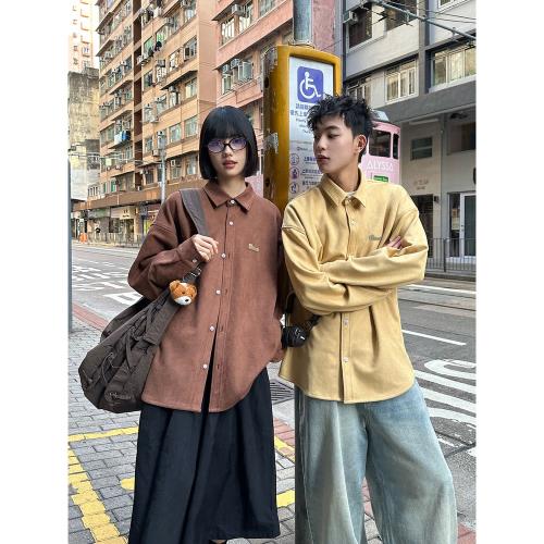 PSO Brand男女裝340克仿麂皮面料基礎款長袖襯衫寬松潮牌襯衣外套