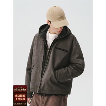 714street新款復古麂皮絨底特律棉服男寬松短闊外套美式工裝夾克