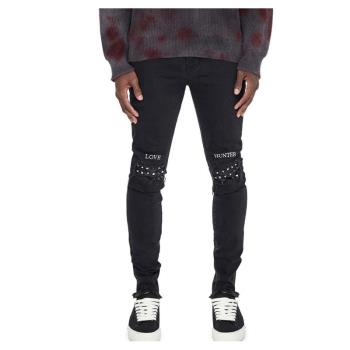 Ripped rivets stretch mens jeans破洞鉚釘休閑彈力男士牛仔褲