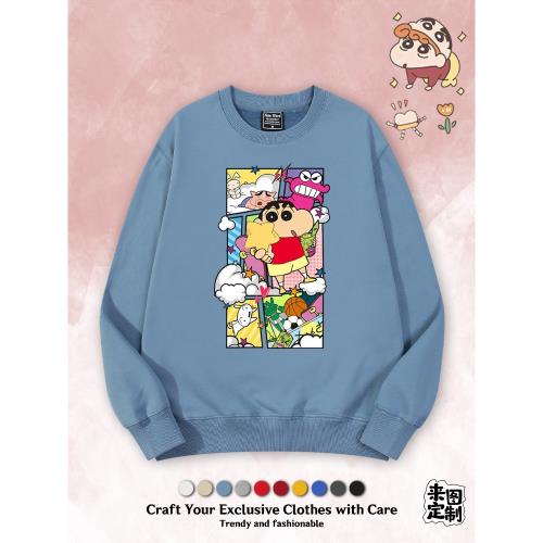 美少女戰士蠟筆小新聯名Q版日系小眾設計潮男情侶裝加絨圓領衛衣