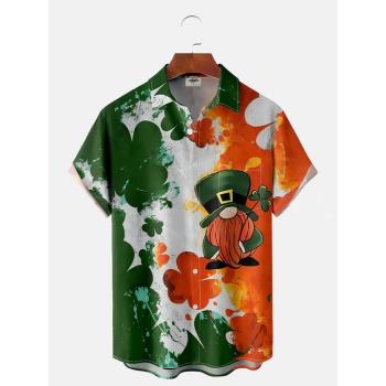 3D cartoon lapel short-sleeve shirt 休閑3D卡通翻領短袖襯衣