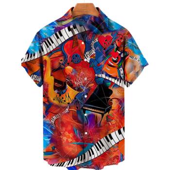 3D musical instrument printed lapel shirt 3D樂器印花翻領襯衣