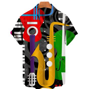 3D musical instrument loose lapel shirt 3D樂器寬松翻領襯衣