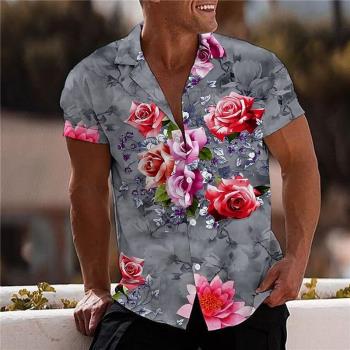 Retro 3D print slim short-sleeved shirt 復古3D修身短袖襯衣