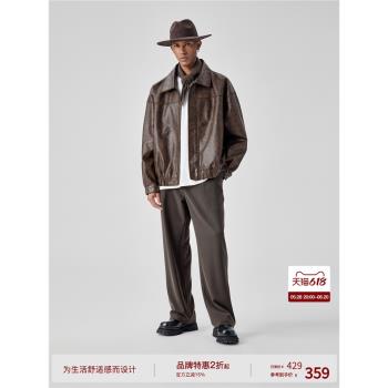 BODYDREAM復古做舊皮衣外套男春秋季美式街頭翻領休閑機車服夾克