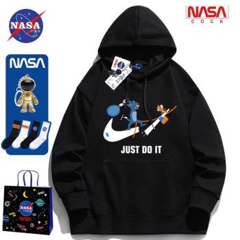NASA官方旗艦衛衣連帽男士加絨加厚春秋冬款青少年高階感美式外套