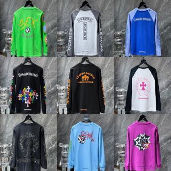 潮牌歐美印花刺繡字母男女情侶長袖T恤衫寬松大碼純棉打底衫上衣