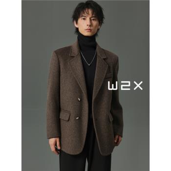 雙面綿羊毛西服男950g重磅保暖墊肩上衣秋冬季時尚休閑西裝男外套