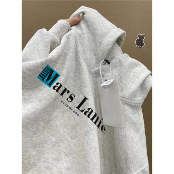 重磅純棉美式復古潮牌字母連帽衛衣男秋冬季oversize加絨加厚帽衫