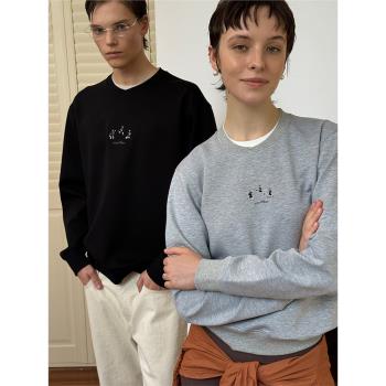 UMAMIISM 有茂密聲 加絨保暖撞色雙層領口休閑刺繡圓領長袖衛衣