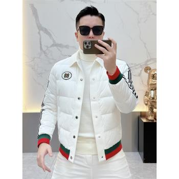 男士羽絨服冬季2024新款潮牌時尚網紅帥氣輕薄保暖短款白鴨絨外套