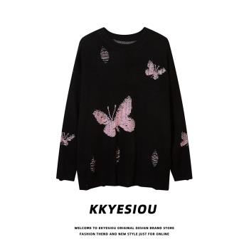 KKyesiou美式復古蝴蝶針織衫毛衣