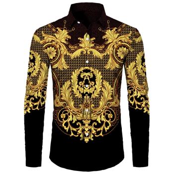 Baroque 3D printed long-sleeved shirt 巴洛克3D印花長袖襯衣男