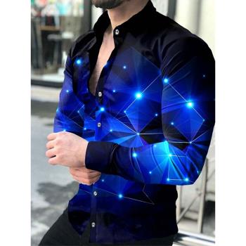 Slim 3D printed long-sleeved shirt修身個性3D印花長袖翻領襯衫