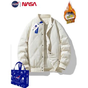 NASA羽絨服男款冬季加厚棒球領鴨絨外套穿搭冬裝保暖飛行員夾克潮