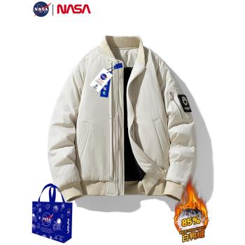 NASA男士2024冬季新款白鴨絨羽絨服潮牌情侶加肥加大碼外套棒球服