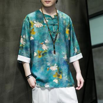 古風襯衫七分袖漢服唐裝冰絲t恤