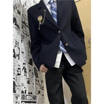 日系學院風dk制服徽章西服男款春秋季高階感痞帥校供休閑西裝外套