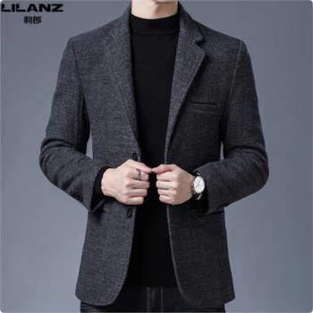 利郎男裝休閑西裝秋冬季修身中年商務羊毛西服男士毛呢單西外套潮