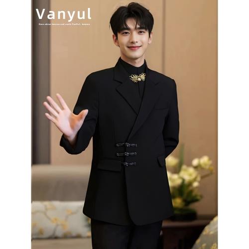 Vanyul新中式中山裝西裝男套裝婚禮結婚新郎訂婚國風穿搭禮服唐裝