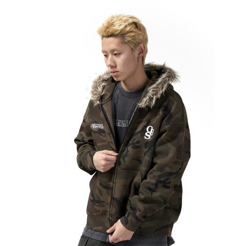 OBSESSWITH美式復古迷彩毛領連帽衛衣男女秋冬慵懶風加絨外套開衫