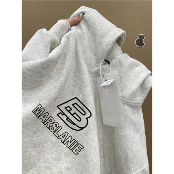重磅純棉美式復古字母灰色連帽衛衣男生2025新款寬松情侶潮牌外套