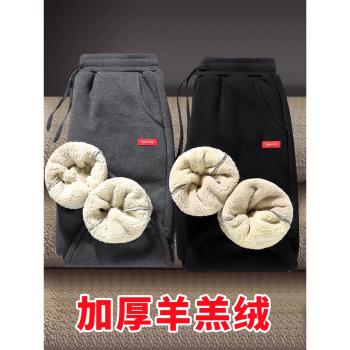 冬季男士羊羔絨褲子加絨加厚運動褲外穿保暖衛褲純棉休閑束腳褲男