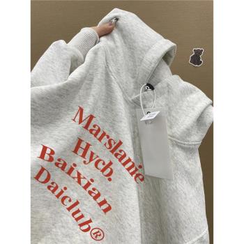 重磅純棉美式復古字母連帽衛衣男生2025新款寬松慵懶高街潮牌外套