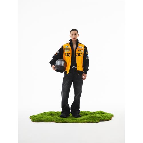 OaOO廓形機車賽車服短寬boxy復古夾克外套棒球服寬松男