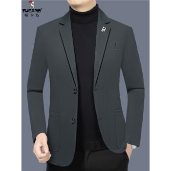啄木鳥2025年西服外套男春秋季薄款中青年商務休閑小西裝男式上衣