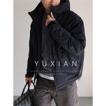 YUXIAN輕量化高蓬白鴨絨日系連帽羽絨服休閑商務男士外套保暖冬季