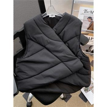 美式不規則短款無袖羽絨棉服馬甲男款cleanfit高階感坎肩棉衣外套