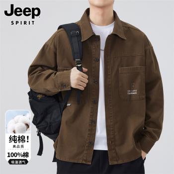 JEEP SPIRIT長袖襯衫男士2025年春秋美式休閑工裝夾克襯衣外套男