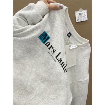 重磅純棉銀狐絨美式復古字母圓領衛衣男秋冬寬松加絨加厚長袖上衣
