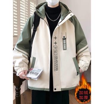 加絨加厚男士外套冬季潮流韓版工裝夾克青少年學生男裝休閑上衣服