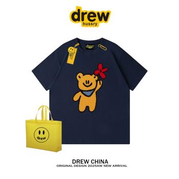 drew美式復古小熊純棉短袖t恤男女潮牌街頭寬松bf學生情侶半袖tee