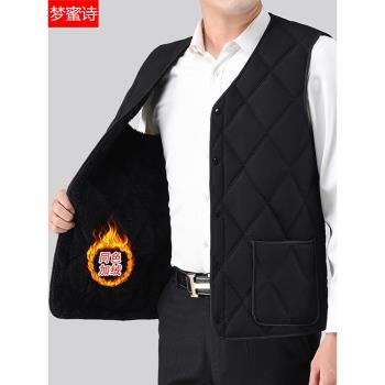2024新款羽絨棉馬甲男士秋冬季中老年加絨加厚保暖背心坎肩爸爸裝
