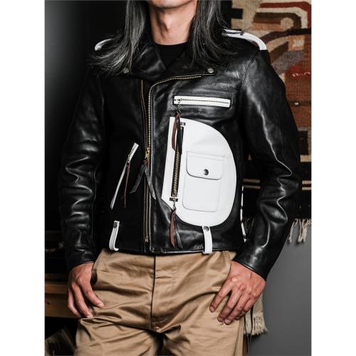 茶心馬皮J22 據元年RealMccoy版本復刻黑白拼色夾棉機車皮衣talon