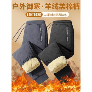 冬季男大碼休閑羊羔絨加絨加厚冬季外穿保暖寬松直筒羽絨防風棉褲