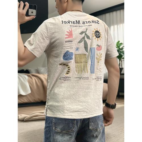 2026牛筋麻棉短袖t恤男夏季新款衣服亞麻速干透氣修身男款冰絲潮