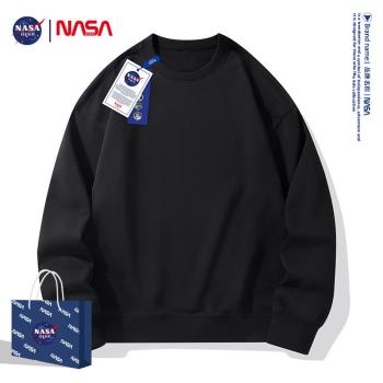 NASA聯名圓領衛衣2024秋冬潮牌男女純色休閑寬松百搭套頭上衣外套