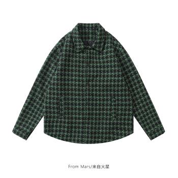 From Mars 日系潮牌千鳥格寬松長袖襯衫男女百搭加厚休閑襯衣外套