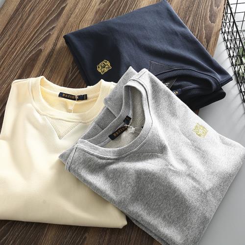 優選好貨外貿男裝工廠剪標尾貨虎頭刺繡全棉毛圈寬松圓領休閑衛衣