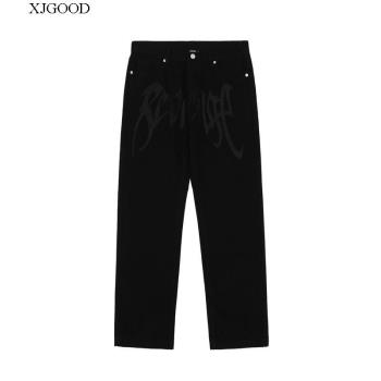 Vintage lettering embroidered jeans 復古字母刺繡嘻哈風牛仔褲